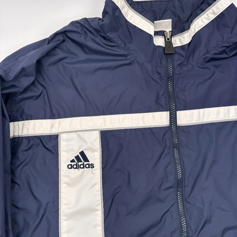 Adidas Windbreaker Jacket Mens XL Navy Blue White Striped Vintage Full Zip Vtg